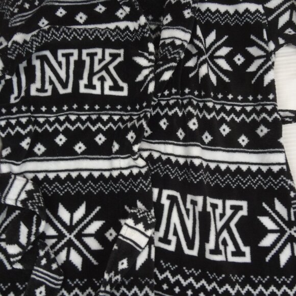 PINK BY VICTORIA'S SECRET SNOWFLAKE BLACK BATH ROBE WOMENS XS X-SMALL L238 - Picture 3 of 7